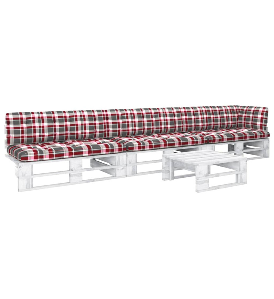 Salon de jardin palette 4 pcs et coussins pin imprégné de blanc Salon de jardin palette 4 pcs et coussins pin imprégné de blanc