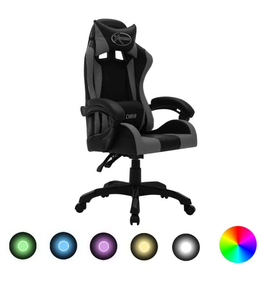 Fauteuil de jeux vidéo avec LED RVB Gris et noir Similicuir