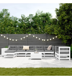 Salon de jardin 10 pcs blanc bois de pin massif