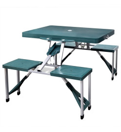 Table de pique-nique verte pliante à 4 sièges légère en aluminium