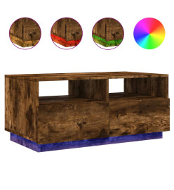 Table basse avec lumières LED chêne fumé 90x49x40 cm