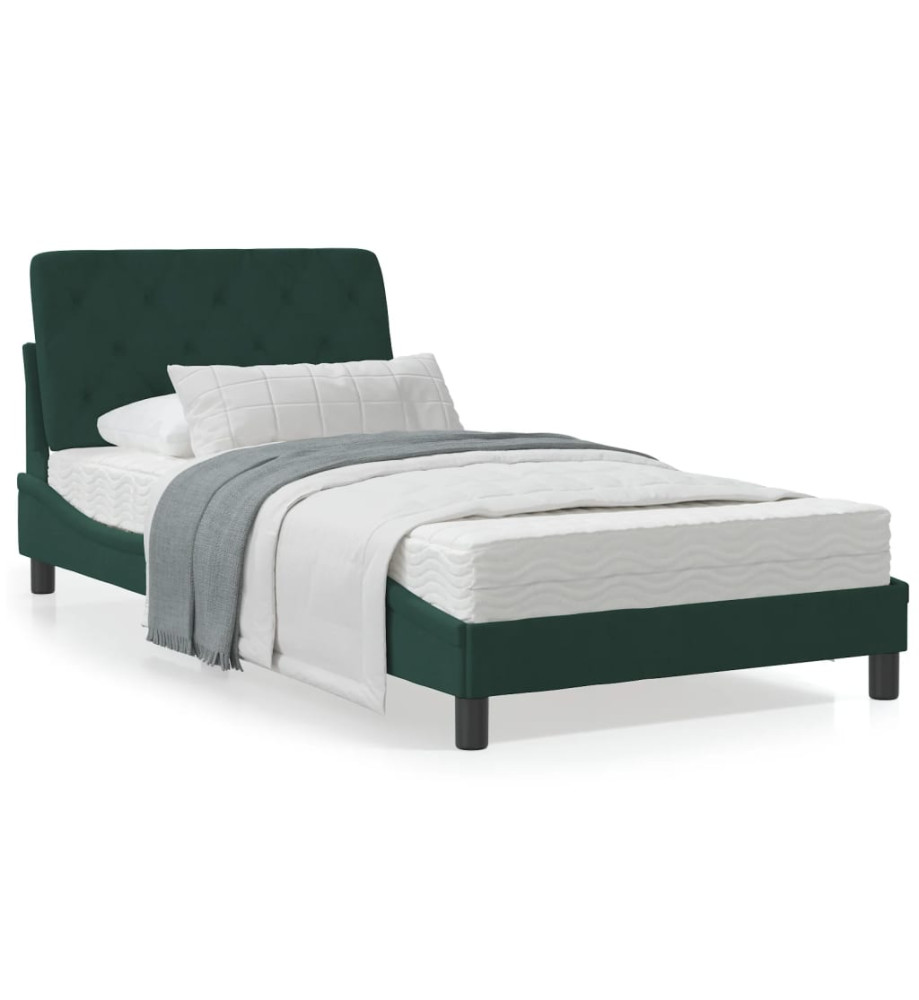 Cadre de lit avec lumières LED vert foncé 100x200 cm velours Cadre de lit avec lumières LED vert foncé 100x200 cm velours