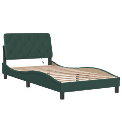 Cadre de lit avec lumières LED vert foncé 100x200 cm velours