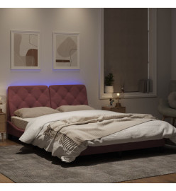 Cadre de lit avec lumières LED rose 140x190 cm velours