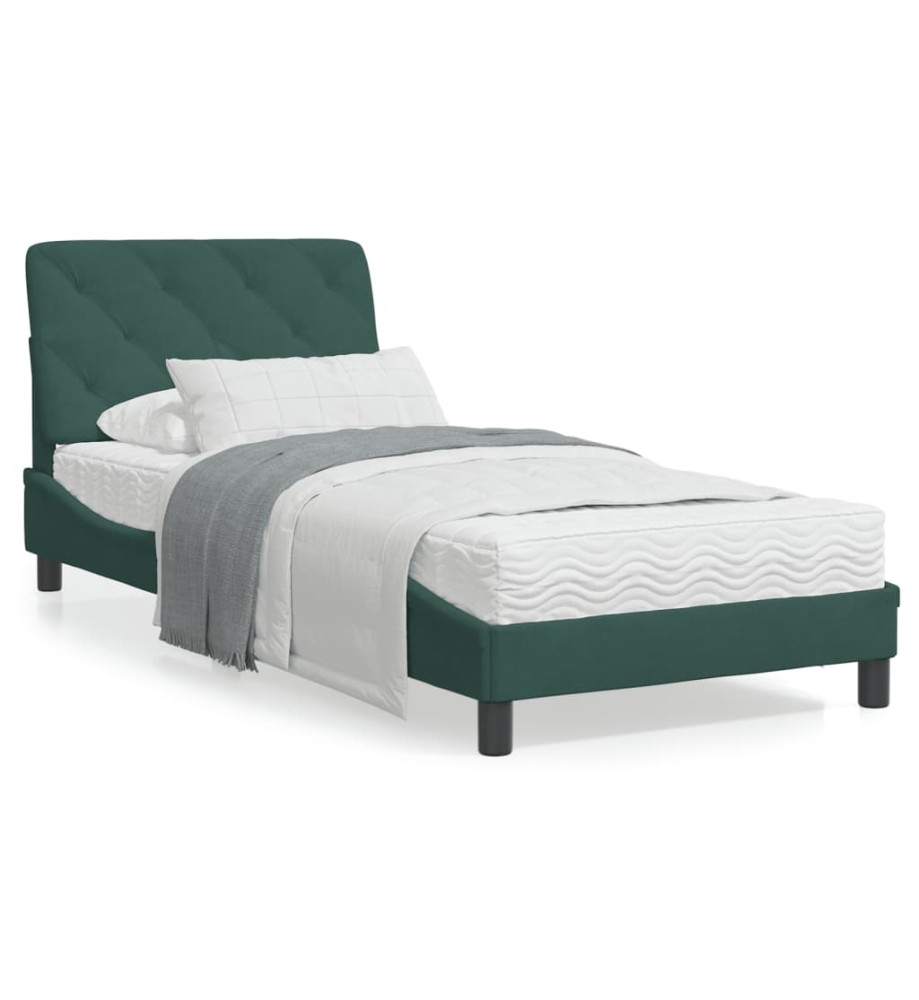 Cadre de lit avec lumières LED vert foncé 90x190 cm velours Cadre de lit avec lumières LED vert foncé 90x190 cm velours