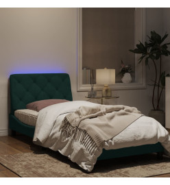 Cadre de lit avec lumières LED vert foncé 90x190 cm velours