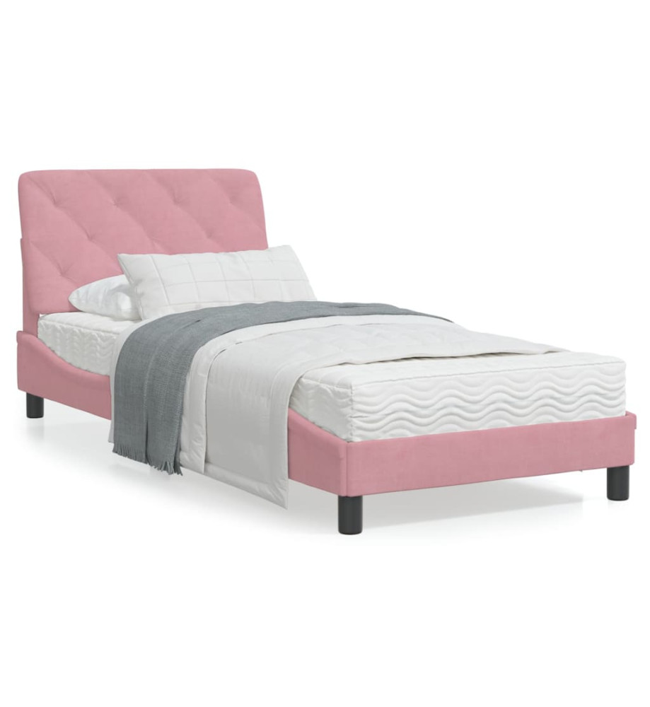 Cadre de lit avec tête de lit Rose 90x190 cm Velours Cadre de lit avec tête de lit Rose 90x190 cm Velours