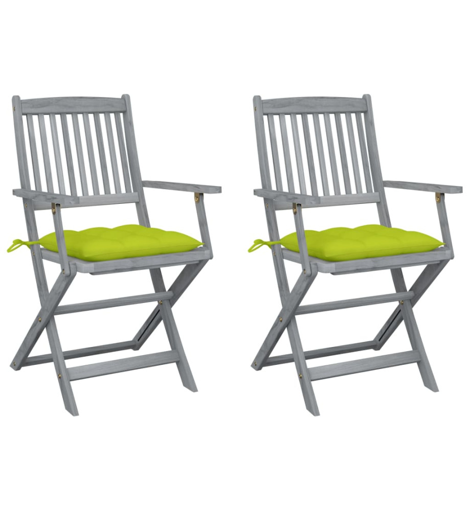 Chaises pliables d'extérieur 2 pcs avec coussins Bois d'acacia Chaises pliables d'extérieur 2 pcs avec coussins Bois d'acacia