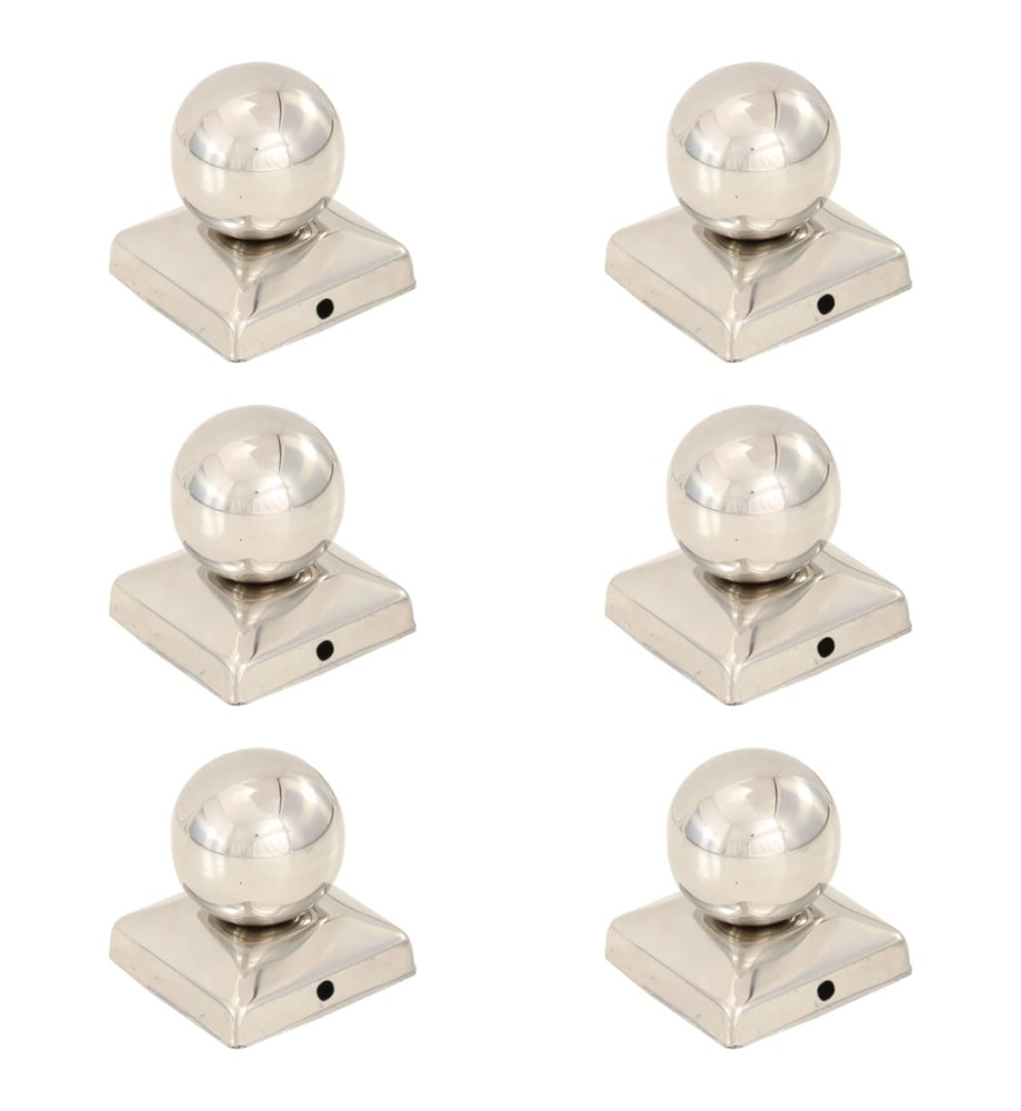 Bouchons de poteau 6 pcs Globe final Acier inoxydable 71x71 mm