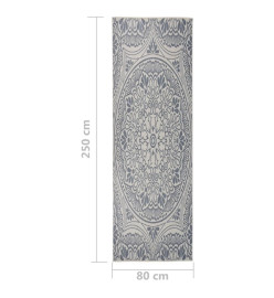 Tapis à tissage plat d'extérieur 80x250 cm Motif bleu