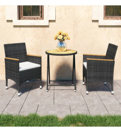 Ensemble de bistro de jardin 3pcs Résine tressée et acacia Noir