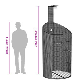 Douche d'extérieur noir 100x100x241,5 cm poly rotin bois acacia