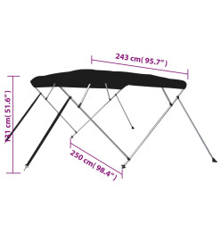 Auvent bimini à 4 arceaux noir 243x250x131 cm