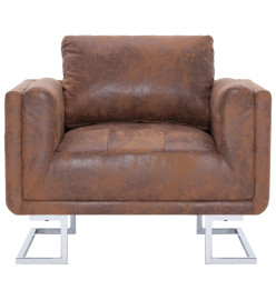 Fauteuil cube Marron Similicuir daim