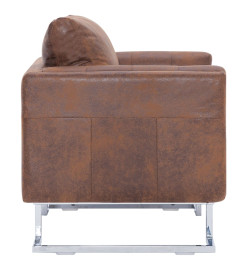 Fauteuil cube Marron Similicuir daim