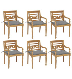 Chaises Batavia avec coussins 6 pcs Bois de teck solide