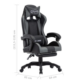 Fauteuil de jeux vidéo avec repose-pied Gris et noir Similicuir