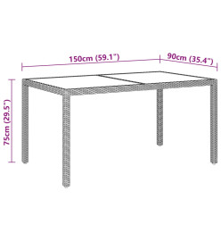 Table de jardin 150x90x75 cm Verre trempé/résine tressée Marron