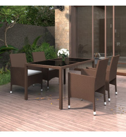 Mobilier à dîner jardin 5pcs Résine tressée verre trempé Marron