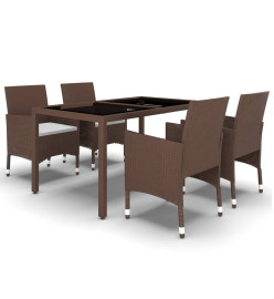 Mobilier à dîner jardin 5pcs Résine tressée verre trempé Marron