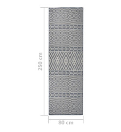 Tapis à tissage plat d'extérieur 80x250 cm Rayures bleues