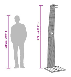 Douche d'extérieur gris 55x60x224 cm résine tressée bois acacia