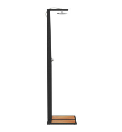 Douche d'extérieur noir 50x55x224 cm résine tressée bois acacia