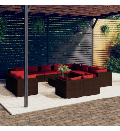 Salon de jardin 13 pcs avec coussins Marron Résine tressée