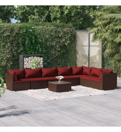 Salon de jardin 8 pcs avec coussins résine tressée marron