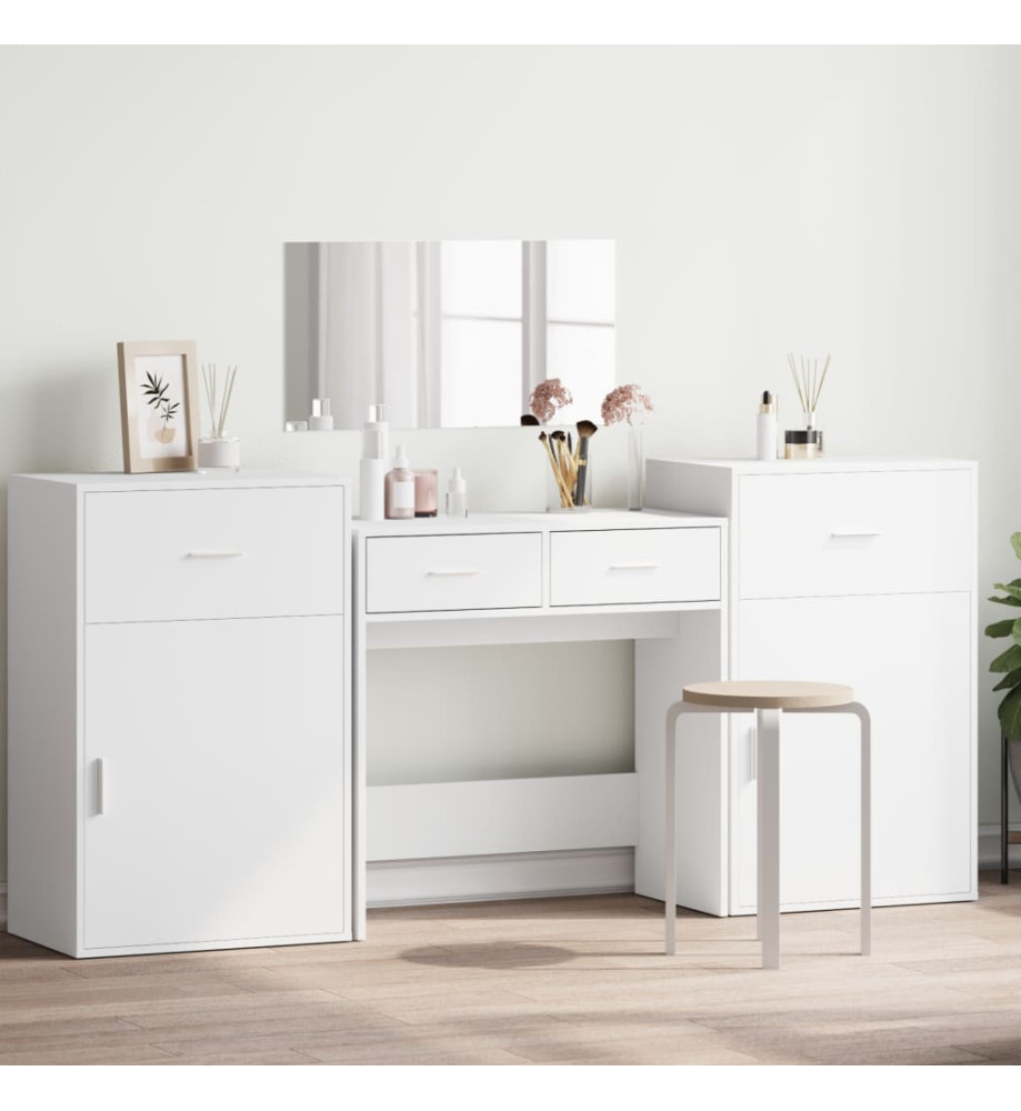 Ensemble de coiffeuse 4 pcs blanc bois d'ingénierie