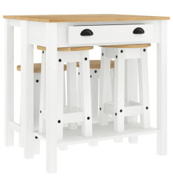 Ensemble de bar 5 pcs Blanc Bois de pin massif