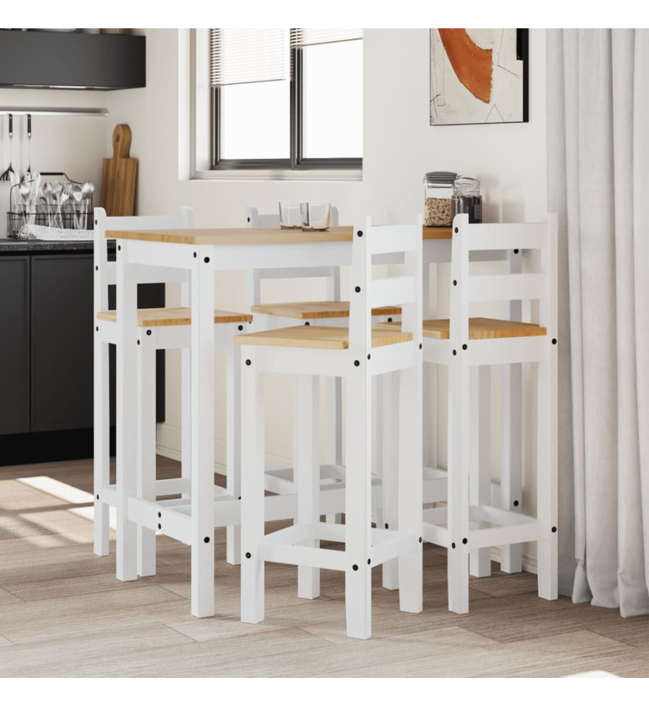 Ensemble de bar 5 pcs Blanc Bois de pin massif