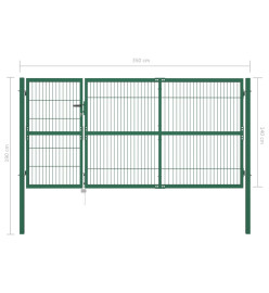 Portail de clôture de jardin avec poteaux 350x140 cm Acier Vert