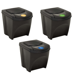 Poubelles empilables 3 pcs Anthracite 75 L