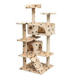 Arbre à chat et griffoir Sisal 125cm Empreintes de pattes Beige