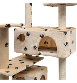 Arbre à chat et griffoir Sisal 125cm Empreintes de pattes Beige