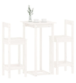 Ensemble de bar 3 pcs Blanc Bois de pin massif