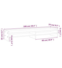 Support de moniteur Blanc 100x24x16 cm Bois de pin solide