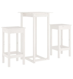 Ensemble de bar 3 pcs Blanc Bois de pin massif