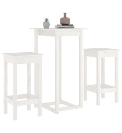 Ensemble de bar 3 pcs Blanc Bois de pin massif