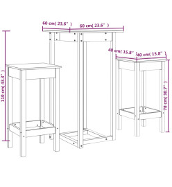 Ensemble de bar 3 pcs Blanc Bois de pin massif