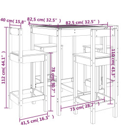 Ensemble de bar de jardin 5 pcs blanc bois massif de pin