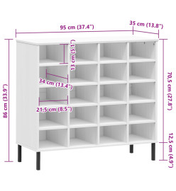 Étagère à chaussures pieds en métal Blanc 95x35x86 cm Bois OSLO
