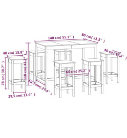 Ensemble de bar 7 pcs Bois de pin massif