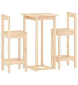 Ensemble de bar 3 pcs Bois de pin massif