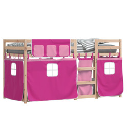 Lit superposé avec rideaux rose 90x190 cm bois pin massif