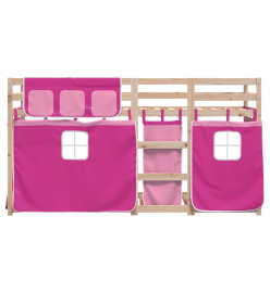 Lit superposé avec rideaux rose 90x190 cm bois pin massif