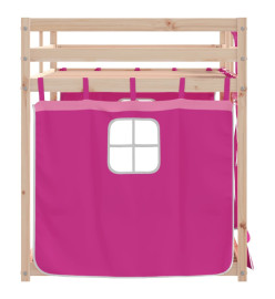Lit superposé avec rideaux rose 90x190 cm bois pin massif