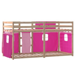 Lit superposé avec rideaux rose 90x190 cm bois pin massif