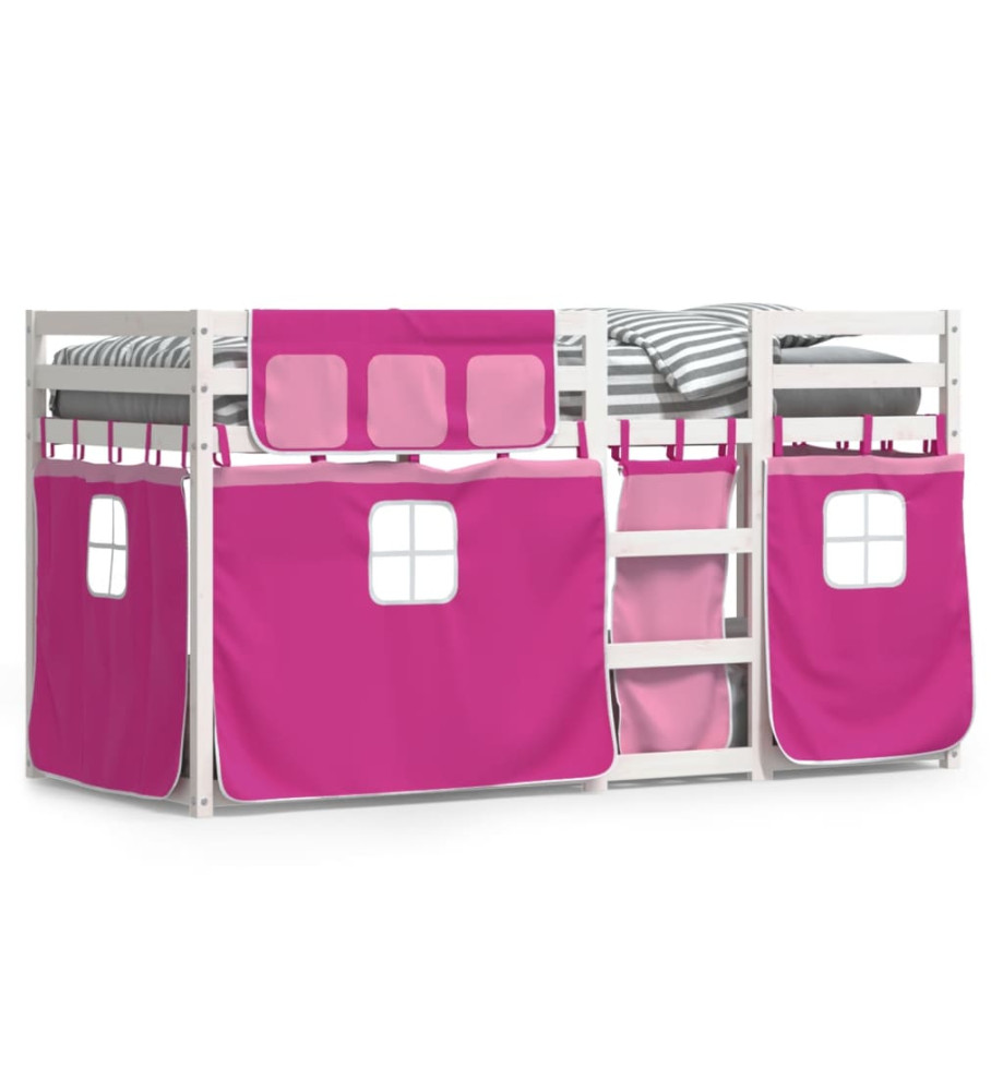 Lit superposé avec rideaux rose 80x200 cm bois pin massif Lit superposé avec rideaux rose 80x200 cm bois pin massif